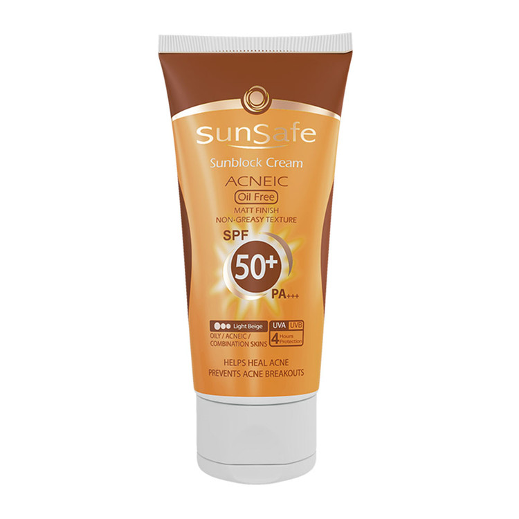 کرم ضد آفتاب فاقد چربی +SPF 50 سان سیف مدل بژ روشن
