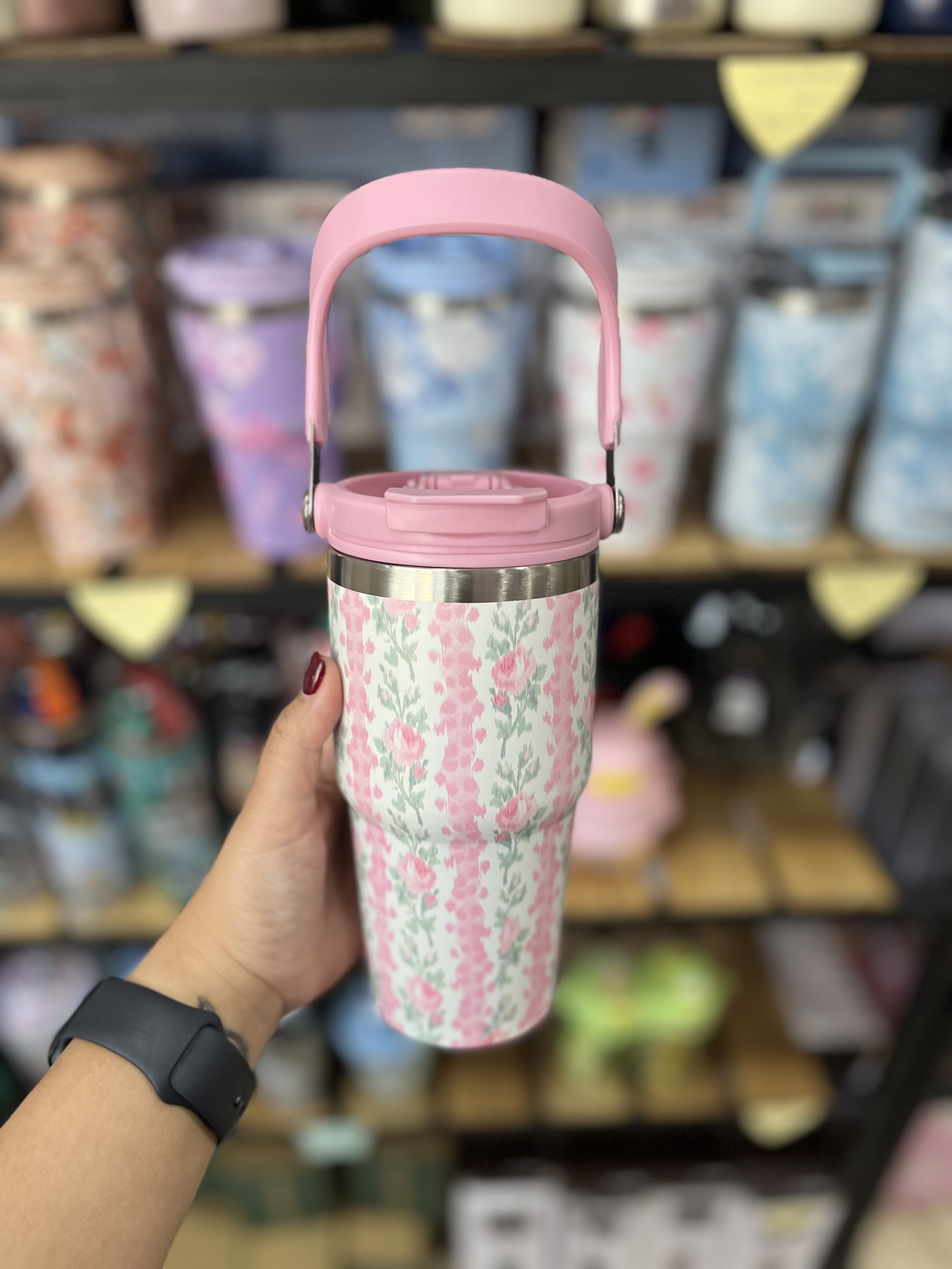 تراول ماگ دسته بالا مدل گلدار  600 میل