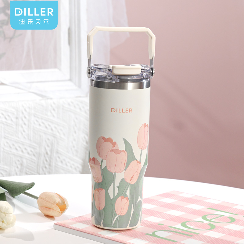 تراول ماگ فلاسکی برند دیلر مدل گل  لاله | DILLER Vacuum Insulated Water Bottle