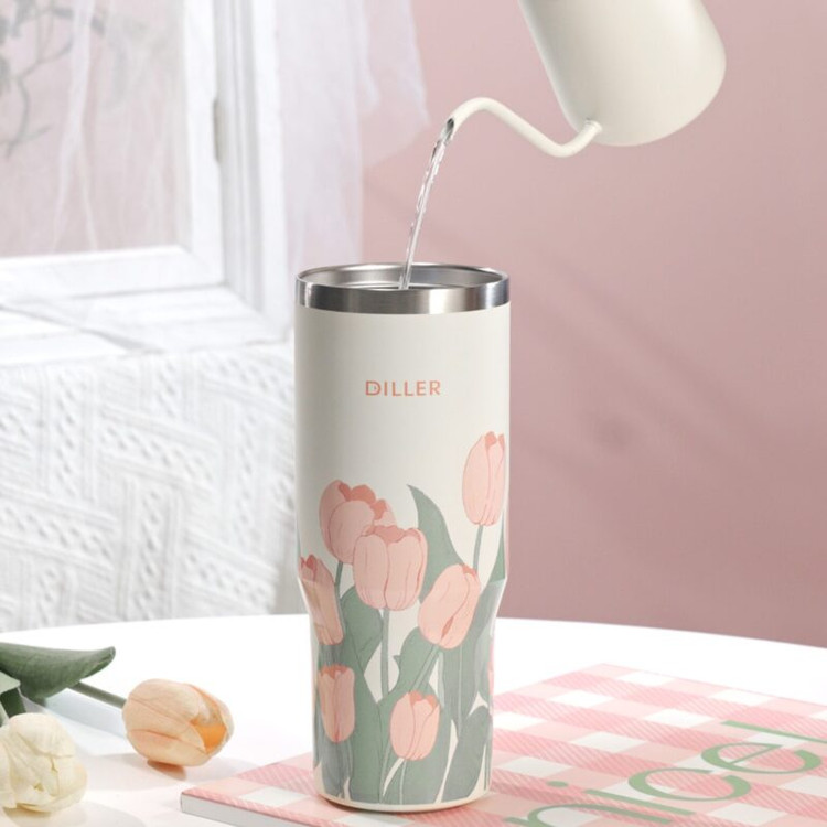تراول ماگ فلاسکی برند دیلر مدل گل لاله | DILLER Vacuum Insulated Water Bottle