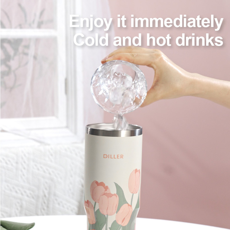 تراول ماگ فلاسکی برند دیلر مدل گل لاله | DILLER Vacuum Insulated Water Bottle