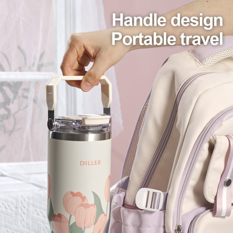 تراول ماگ فلاسکی برند دیلر مدل گل لاله | DILLER Vacuum Insulated Water Bottle